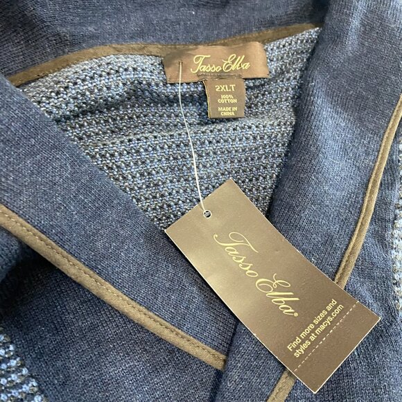 NWT Tasso Elba Soft Touch TABL Navy Blue Long Sleeve Shawl Sweater Mens 2XLT - Picture 5 of 10
